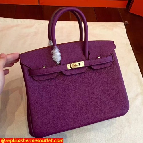 Replica Hermes Cyclamen Clemence Birkin 25cm Handmade Bags