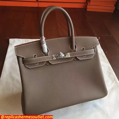 Replica Hermes Etoupe Clemence Birkin 25cm Handmade Bags