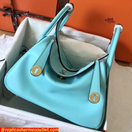 Replica Hermes Blue Atoll Lindy 26cm Swift Handmade Bags