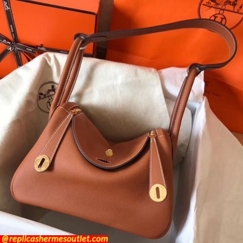 Replica Hermes Gold Lindy 26cm Clemence Handmade Bags