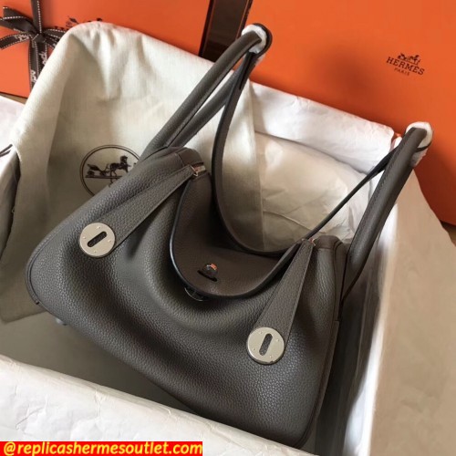 Replica Hermes Gris Mouette Lindy 26cm Clemence Handmade Bags