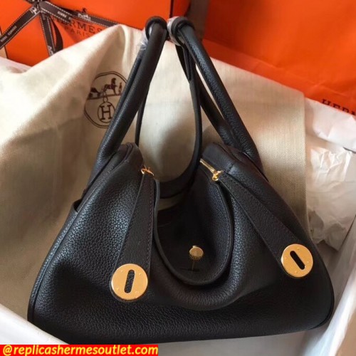 Replica Hermes Black Lindy 26cm Clemence Handmade Bags