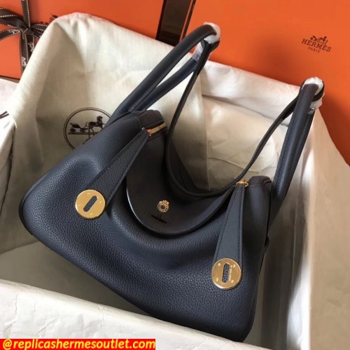 Replica Hermes Dark Blue Lindy 26cm Clemence Handmade Bags