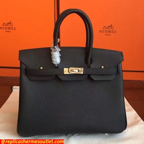 Replica Hermes Black Epsom Birkin 25cm Handmade Bags