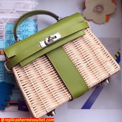 Replica Hermes Green Picnic Kelly Mini 20cm Wicker Bags