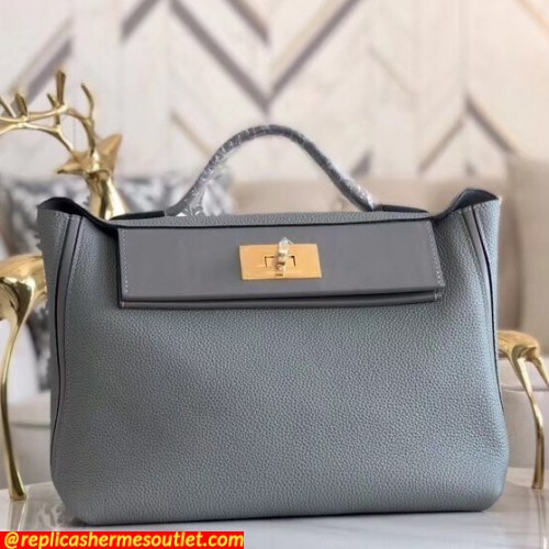 Replica Hermes 24/24 29 Bags In Blue Glacier Clemence Calfskin