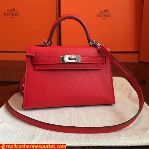 Replica Hermes Red Swift Kelly Mini II 20cm Handmade Bags