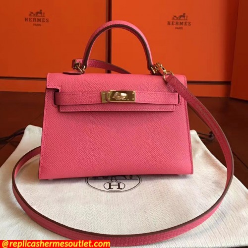 Replica Hermes Rose Lipstick Epsom Kelly Mini II 20cm Handmade Bags