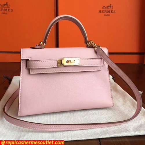 Replica Hermes Rose Dragee Swift Kelly Mini II 20cm Handmade Bags